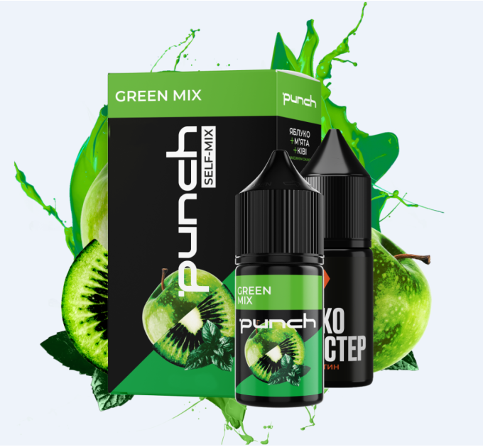 Набор для самозамеса солевой Punch 15 мл (Green Mix Яблоко, киви и мята, 0-65 мг) (17354)