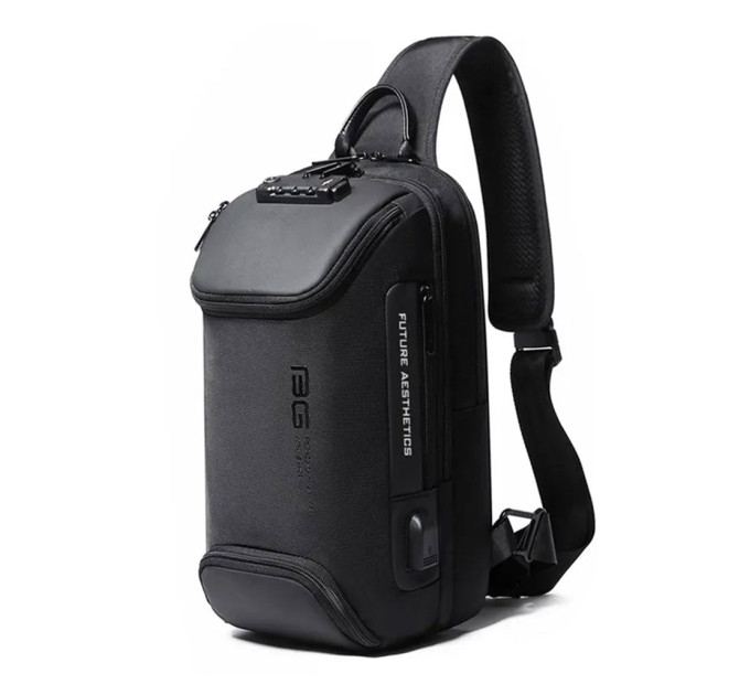 Однолямочный рюкзак через плечо Bange BG-7082 9л Сумка-слинг с USB-разъемом и замком (Black) (19378)