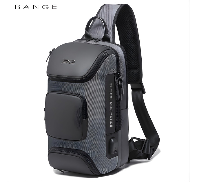 Однолямочный рюкзак через плечо Bange BG-7086 9л Сумка-слинг с USB-разъемом (Gray) (19381)