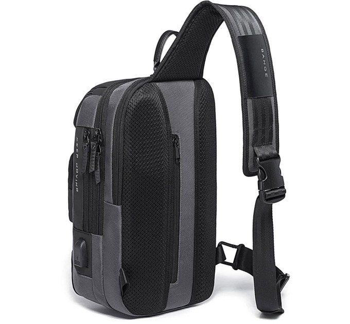 Однолямочный рюкзак через плечо Bange BG-7086 9л Сумка-слинг с USB-разъемом (Gray) (19381)