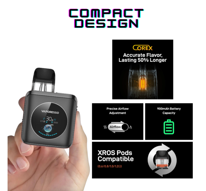 Под-система POD System Vaporesso XROS 4 Nano 30W Pod 1350mAh 3ml Original Kit (Graphite Black) (17725)