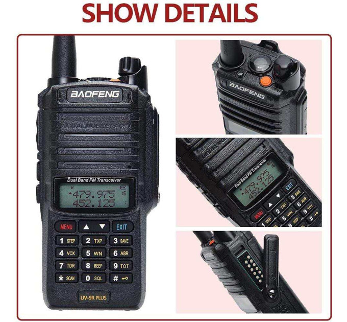 Портативная тактическая рация Baofeng UV-9R PLUS 8w влагозащищенная двухдиапазонная 136-174/400-470 мГц с гарнитурой (19178)