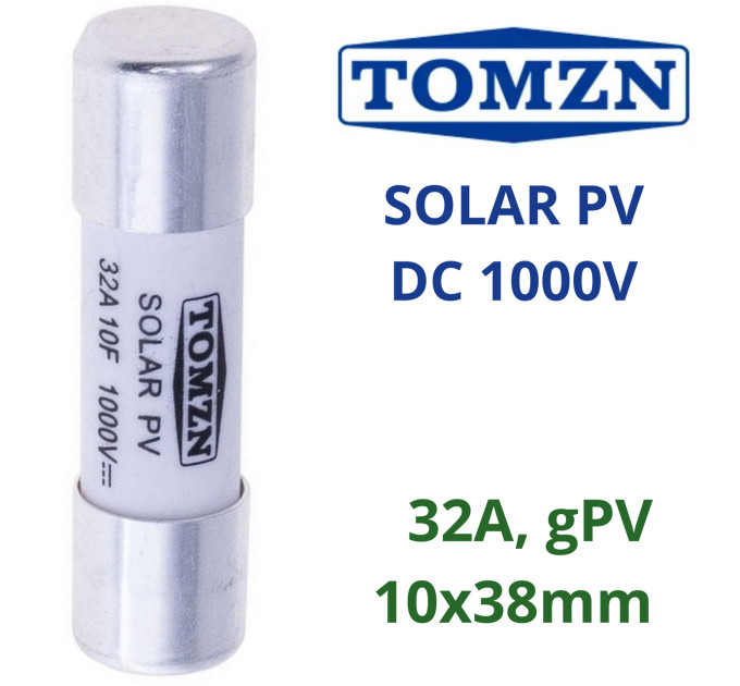 Предохранитель DC TOMZN TOPV-32 1000V 32A 10×38 мм для солнечных панелей gPV (19620)