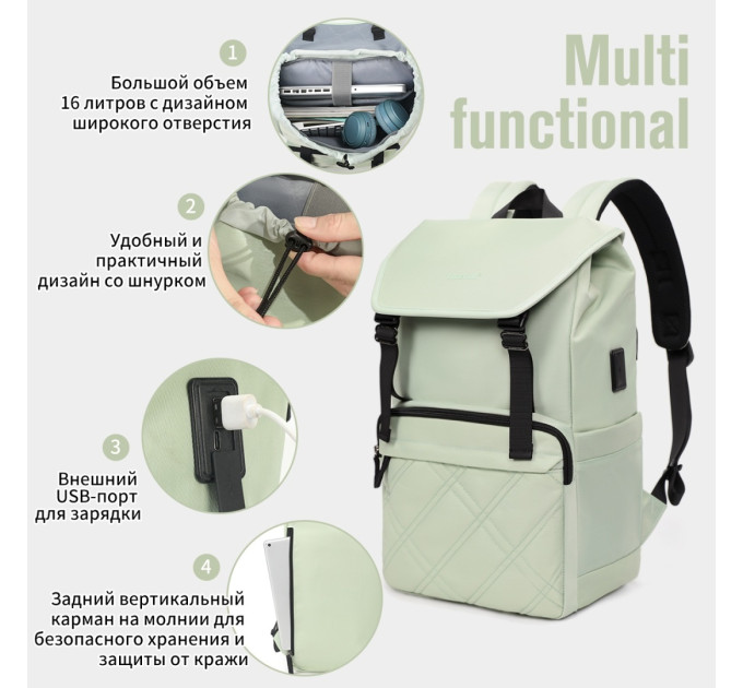 Рюкзак городской Tigernu T-B9381 офисный с USB портом и отсеком для ноутбука до 15.6'' 16л (Gray) (19390)