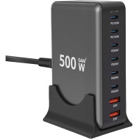 Сетевая зарядная станция ILEPO 500W на 2 USB+6 Type-C мультизарядное устройство мощный блок питания (Black)
