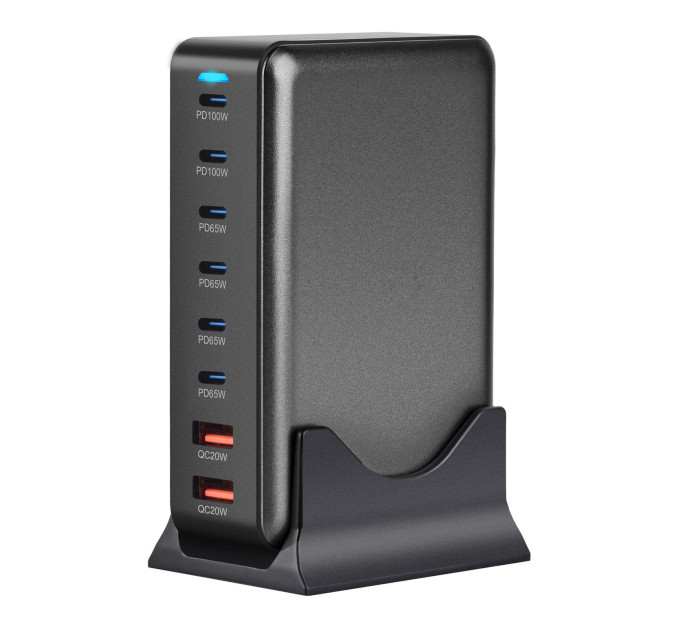 Сетевая зарядная станция ILEPO 500W на 2 USB+6 Type-C мультизарядное устройство мощный блок питания (Black) (19339)