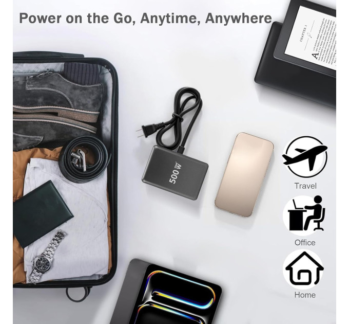 Сетевая зарядная станция ILEPO 500W на 2 USB+6 Type-C мультизарядное устройство мощный блок питания (Black) (19339)