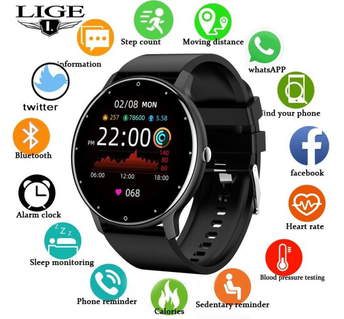 Смарт-часы Lige 0223B Original с двумя ремешками (Black) (17791)