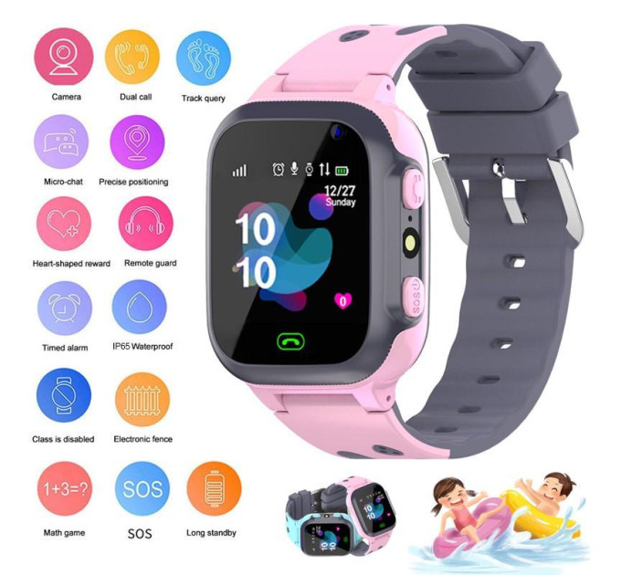 Смарт-часы телефон детские Smart Watch S1 с видеозвонком WI-FI GPS SIM-карта (Pink) (18582)