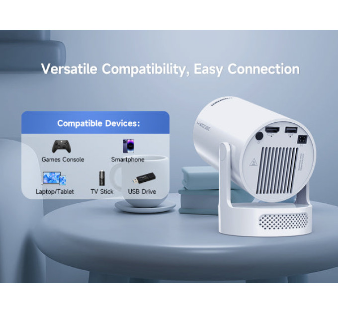 Смарт проектор с автофокусом Magcubic HY300 Pro+ Plus Android 14, chip H726, 8K24fps, 1GB/8GB Wi-Fi 2.4G/5G Обновленная версия Кинотеатр (White) (19030)