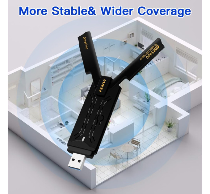 Трехдиапазонный беспроводной сетевой Wi-Fi адаптер USB Fenvi FU-AXE5400 2.4G/5G/6Ghz Mu-MIMO 6E (Black) (18839)