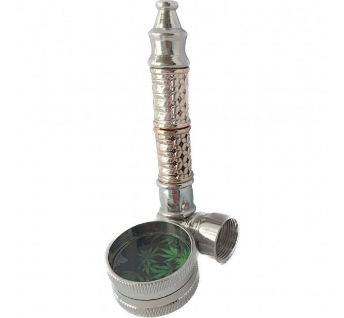Трубка курильна металева + гриндер для подрібнення тютюну №YD-486 (Silver Gold)
