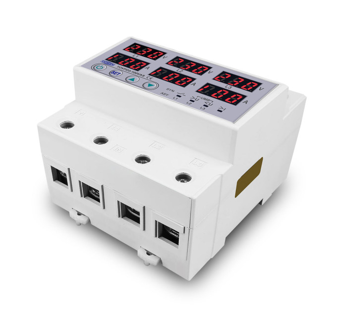 Цифровое реле контроля напряжения и тока трехфазное TOMZN TOVPD3-100VAS 100A 3×220V Умный защитный автомат переменного тока (19601)