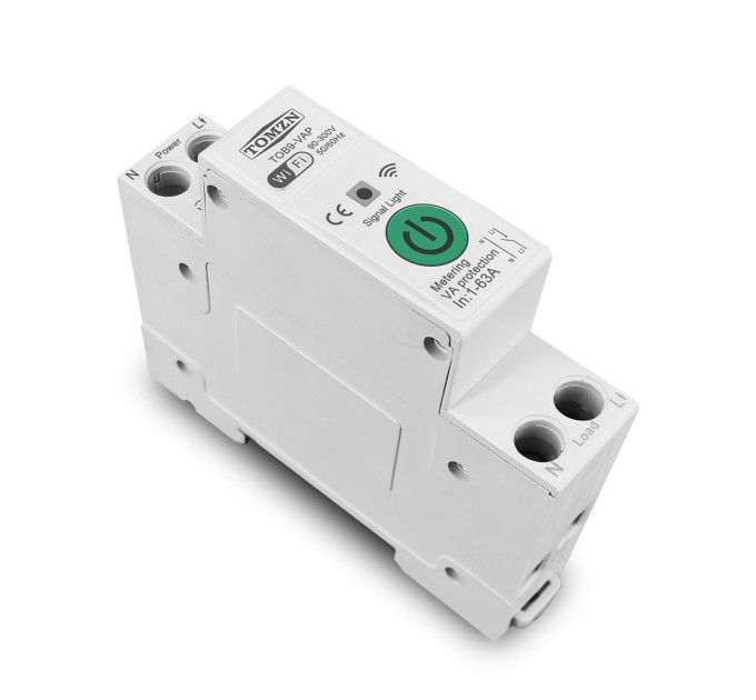 Умный автоматический выключатель Tuya Wi-Fi с защитой TOMZN TOB9-VAP 1P+N 110/220V 1–63A Цифровое реле со счетчиком (19645)