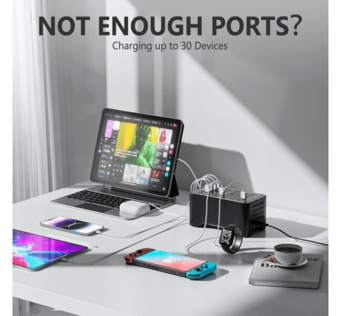 Зарядная станция многопортовая ILEPO на 15 USB портов + 15 Type-C 150 Вт / сетевое мультизарядное устройство (19018)