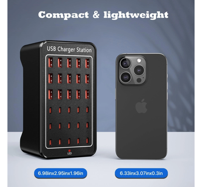 Зарядная станция многопортовая ILEPO на 15 USB портов + 15 Type-C 150 Вт / сетевое мультизарядное устройство (19018)