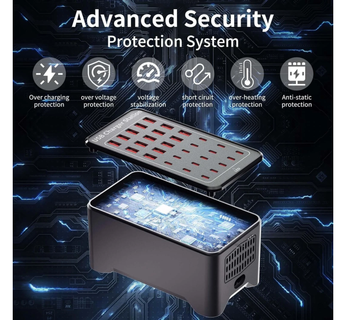 Зарядная станция многопортовая ILEPO на 15 USB портов + 15 Type-C 150 Вт / сетевое мультизарядное устройство (19018)