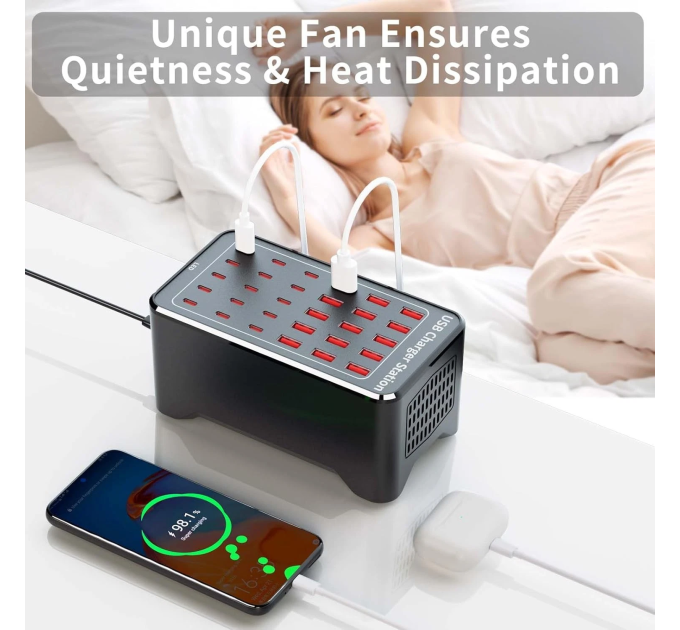 Зарядная станция многопортовая ILEPO на 15 USB портов + 15 Type-C 150 Вт / сетевое мультизарядное устройство (19018)