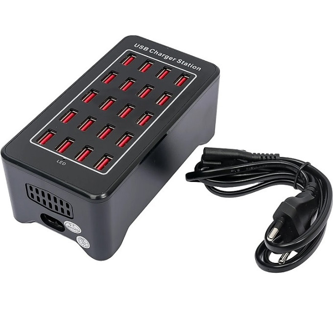 Зарядная станция многопортовая ILEPO на 20 USB портов 100 Вт / сетевое мультизарядное устройство (19013)