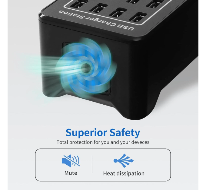 Зарядная станция многопортовая ILEPO на 20 USB портов 100 Вт / сетевое мультизарядное устройство (19013)