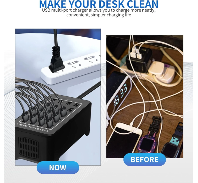 Зарядная станция многопортовая ILEPO на 20 USB портов 100 Вт / сетевое мультизарядное устройство (19013)