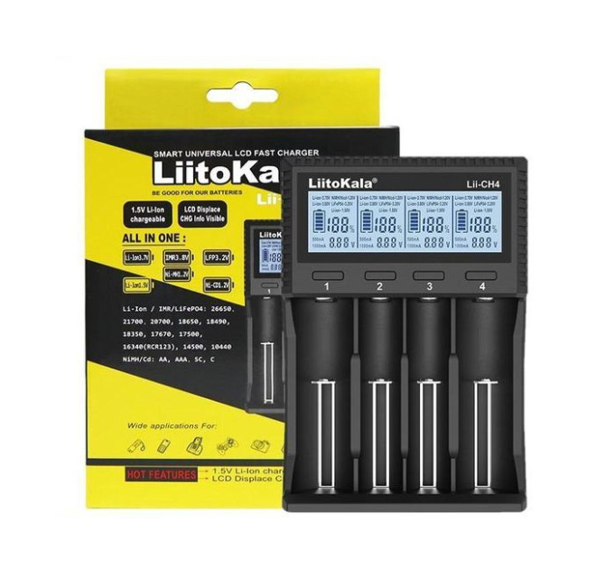Зарядное устройство LiitoKala Lii-CH4 для аккумуляторов АА, ААА, 18650, 21700, 26650 Li-ion, Ni-MH, Ni-Cd (19422)