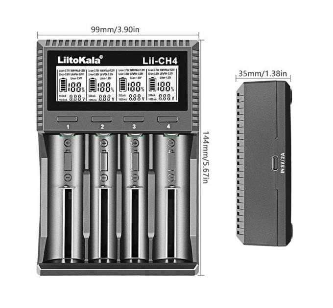 Зарядное устройство LiitoKala Lii-CH4 для аккумуляторов АА, ААА, 18650, 21700, 26650 Li-ion, Ni-MH, Ni-Cd (19422)