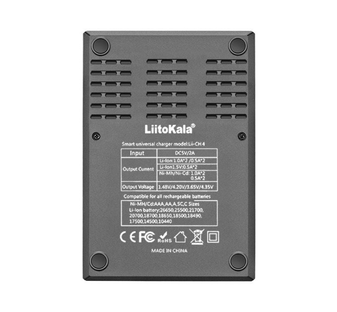 Зарядное устройство LiitoKala Lii-CH4 для аккумуляторов АА, ААА, 18650, 21700, 26650 Li-ion, Ni-MH, Ni-Cd (19422)