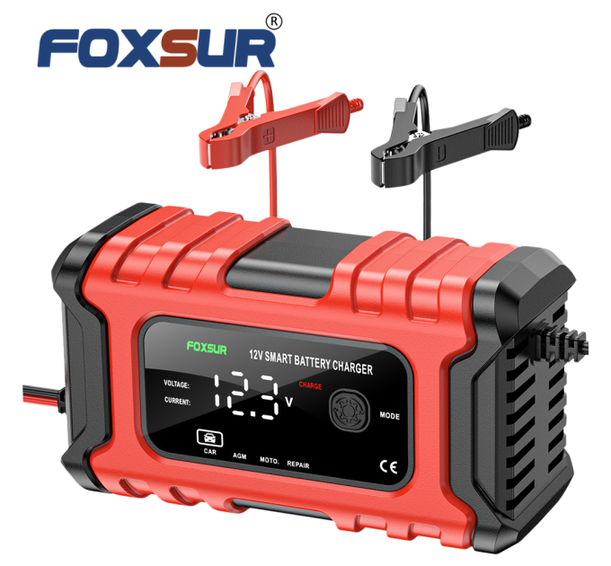 Зарядное устройство автомобильное Foxsur FBC1206D 12V/6А Автоматическое импульсное с функцией восстановления (Red) (19430)