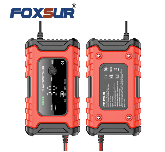 Зарядное устройство автомобильное Foxsur FBC1206D 12V/6А Автоматическое импульсное с функцией восстановления (Red) (19430)