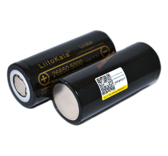Аккумулятор 26650 LiitoKala Lii-50A 5000 mAh силовой литий-ионный Li-Ion 25А, 3.7V Плоский плюс (19312)
