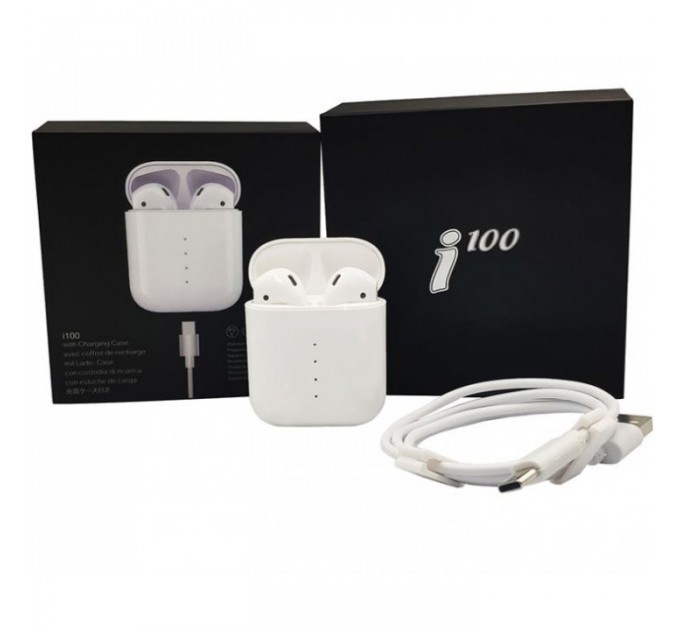 Бездротові блютуз навушники i100 TWS з боксом для заряджання White
