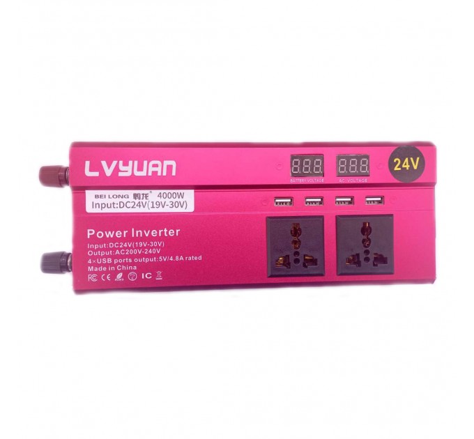 Инвертор Lvyuan Power 4000W 013 с 24V на 220V (3 розетки, 4 USB)
