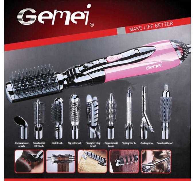 Професійний Фен Стайлер для волосся Gemei GM 4835 10 в 1 (Pink)