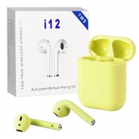 Бездротові блютуз навушники i12 TWS з боксом для зарядки Yellow