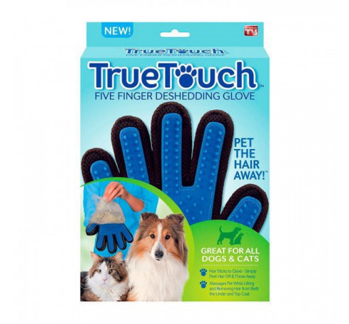 Рукавичка для вичісування шерсті тварин True Touch (Black Blue)