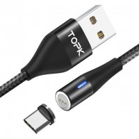 Магнітний кабель для заряджання Topk Led AM23 USB 2.4A Type-C (Black, 1 м)