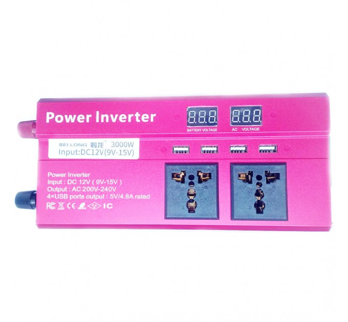 Інвертор Bei Long Power 3000W 019 12V на 220V (3розетки, 4USB, прикурювач)