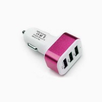 Зарядное устройство 11582 автомобильное квадрат 3USB 3.1A (Pink White) 