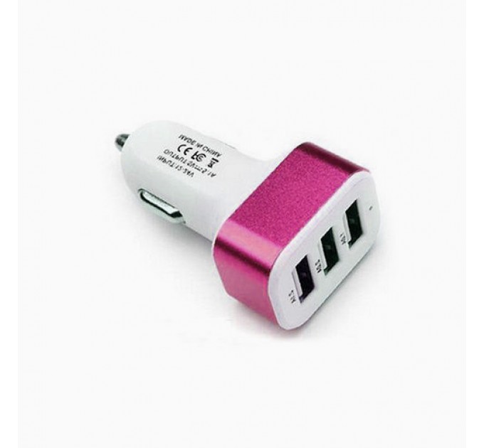 Зарядний пристрій 11582 автомобільний квадрат 3USB 3.1A (Pink White)