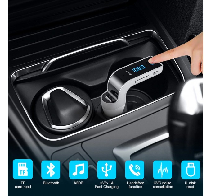 Автомобильный FM-модулятор трансмиттер Car G7 (Bluetooth, USB, micro SD, MP3) Silver