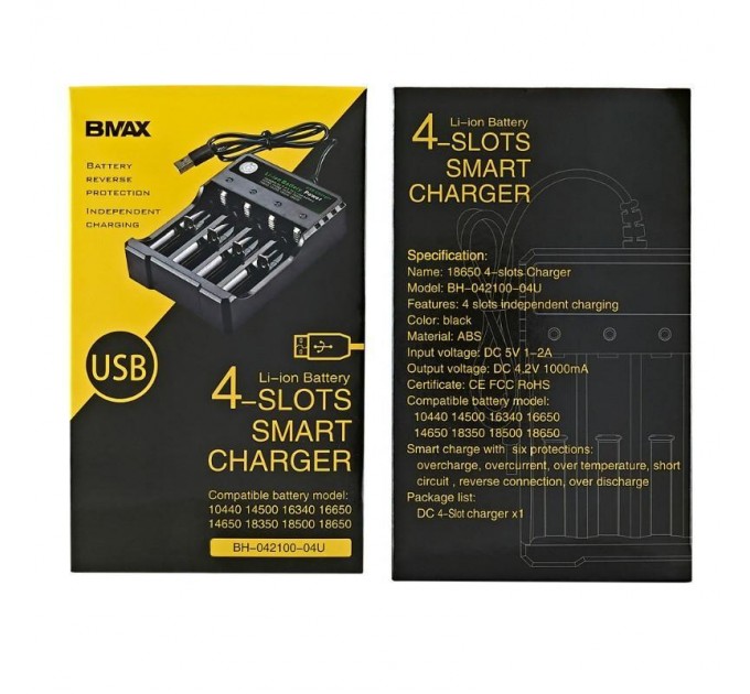 Зарядний пристрій BMAX Charger на 4 слоти Original (Black)