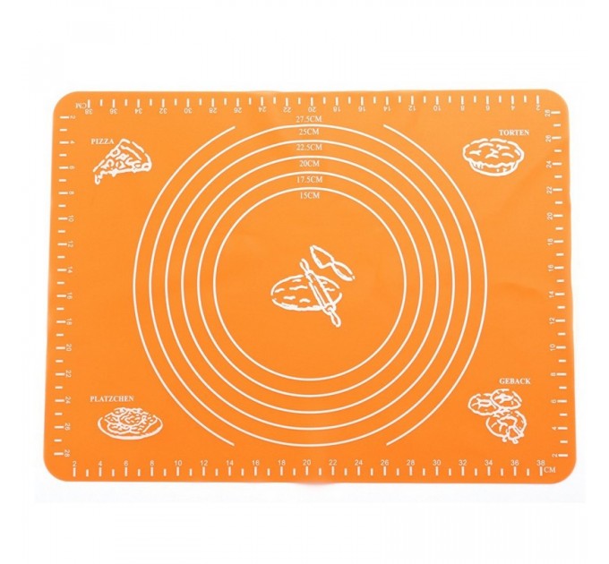 Силиконовый антипригарный коврик для выпечки и раскатки теста 40x30 Оранжевый