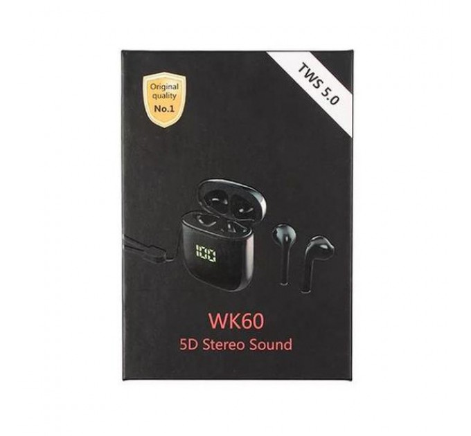 Бездротові навушники WK60 TWS з кейсом для зарядки Black