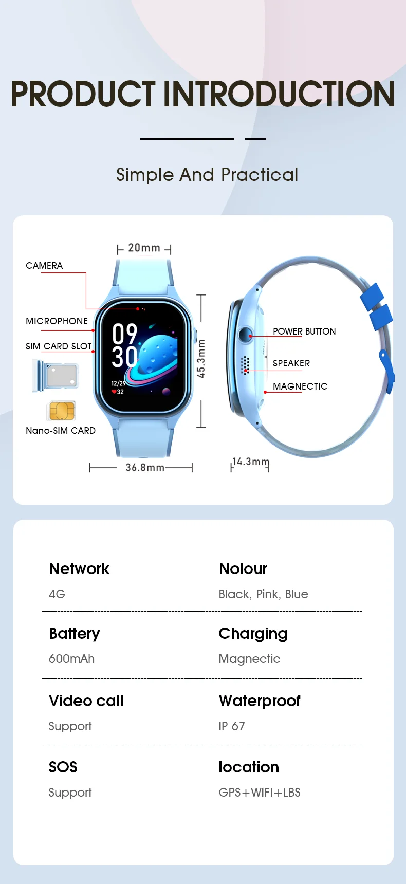 Детские смарт-часы Wonlex CT26 Ultra Small Original компактные часы-телефон с видеозвонком GPS и SIM (Blue) (19145)