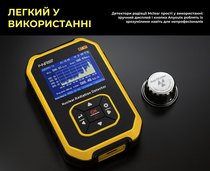 Дозиметр радиации профессиональный Fnirsi GC-01 счетчик Гейгера детектор излучения (Yellow) (19173)