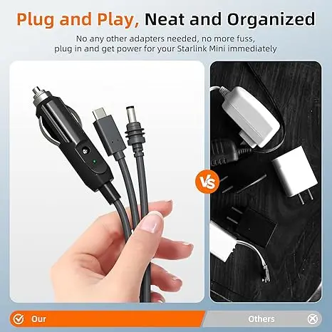 Кабель питания для Starlink Mini DC + Type-C + автомобильный прикуриватель 5м () (18799)