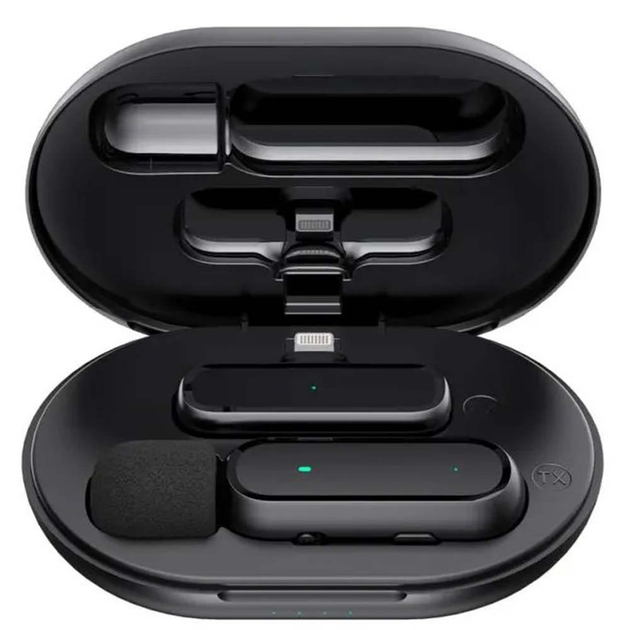 Микрофон беспроводной петличный K60 Lightning приемник + микрофон + зарядный кейс (Black) (17618)