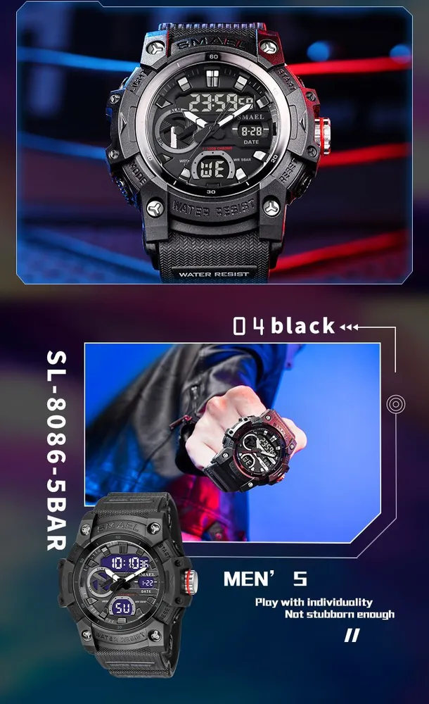Тактические наручные часы Smael 8086 Original (Black) (16681)