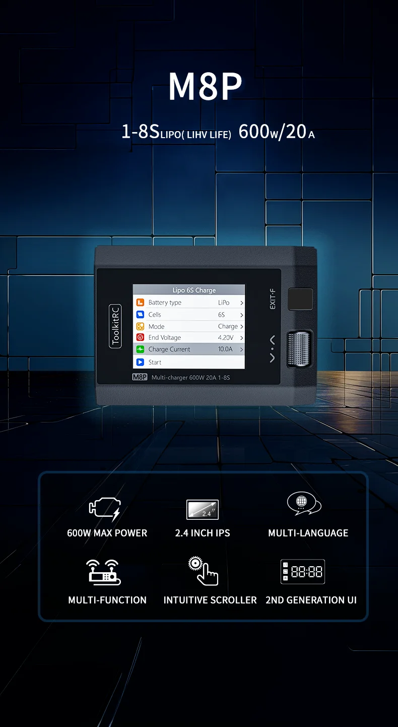 Зарядное устройство ToolkitRC M8P 600W 25А для FPV 1-8S ADP200 ADP100 M6D M7 Q4AC Q6AC (Black) (18760)